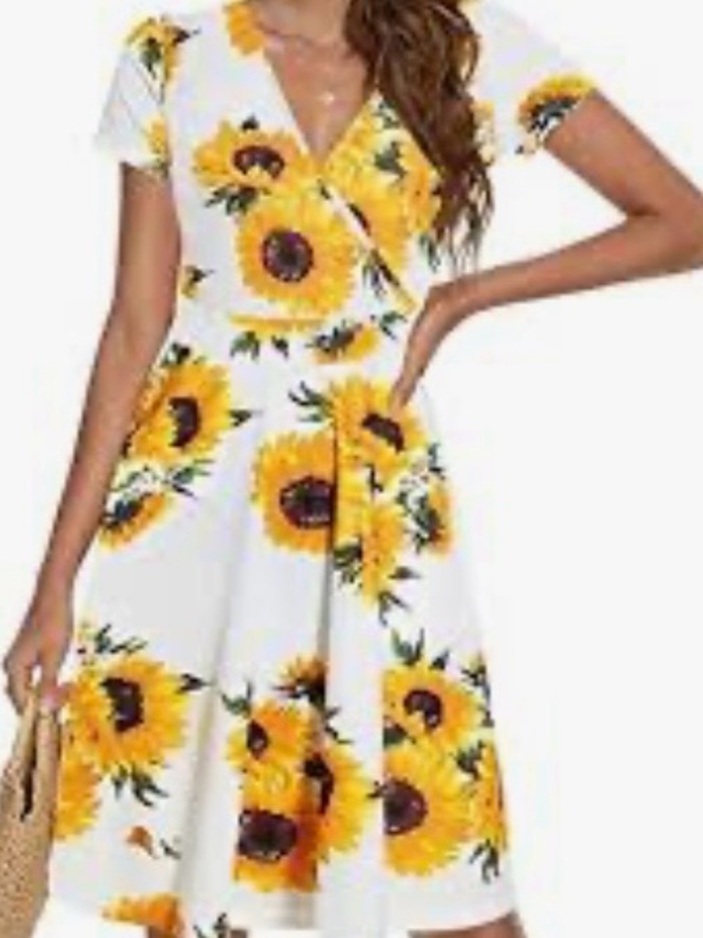 White Midi Dress with Yellow Sunflower Print